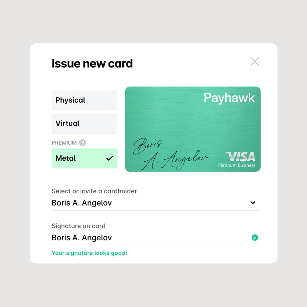 Payhawk's new corporate metal cards - available for UK and EU customers, offering a premium coroporate spend management experience